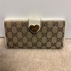 Gucci Beige and Brown Wallet with Heart Detail